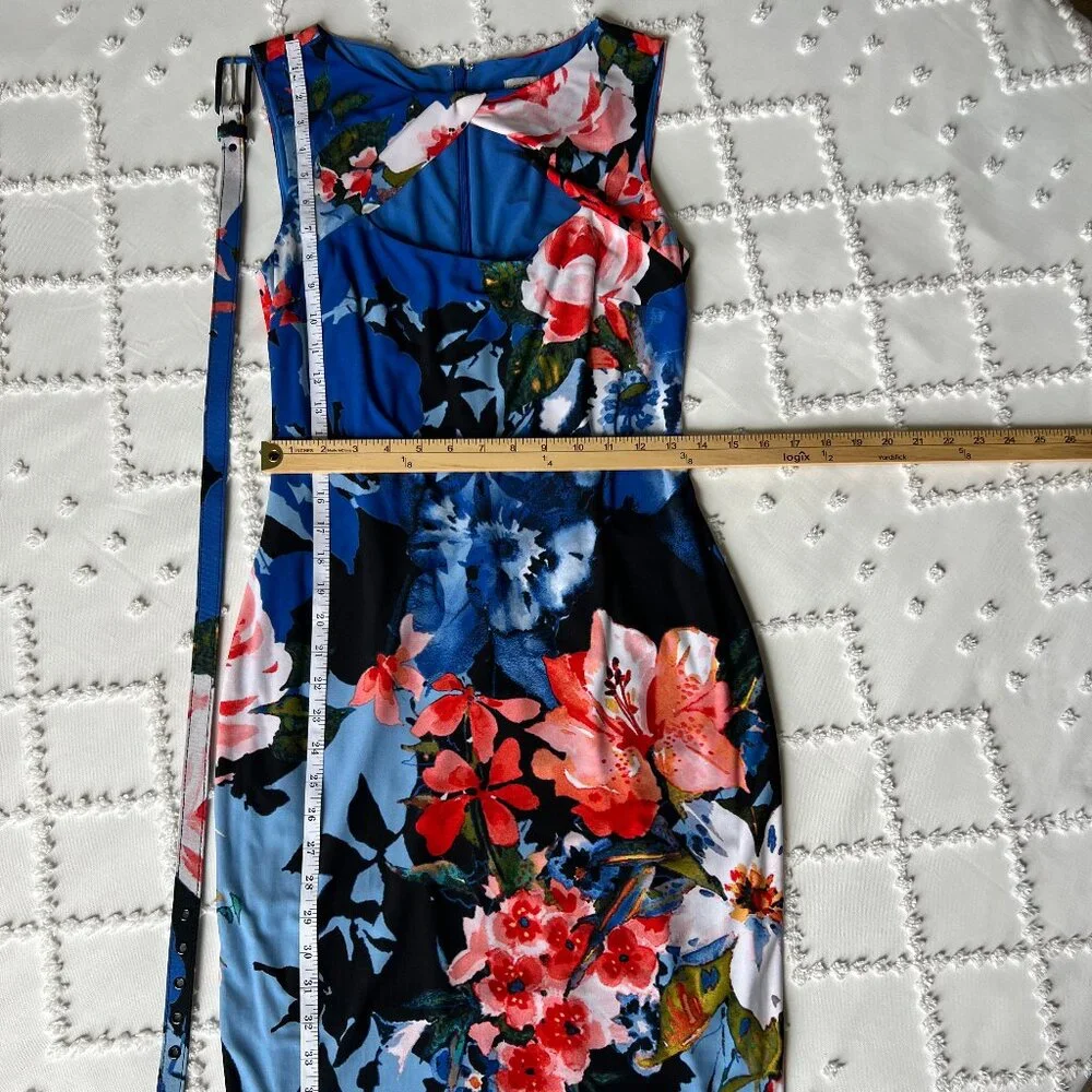 CACHE Midi Floral Print Diamond opening neck line Sheath Stretch Dress SIZE M - Picture 2 of 16